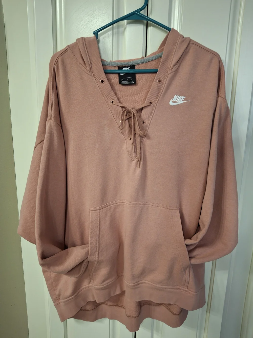 Nike Women's Pink Lace-Up Hoodie Sweatshirt